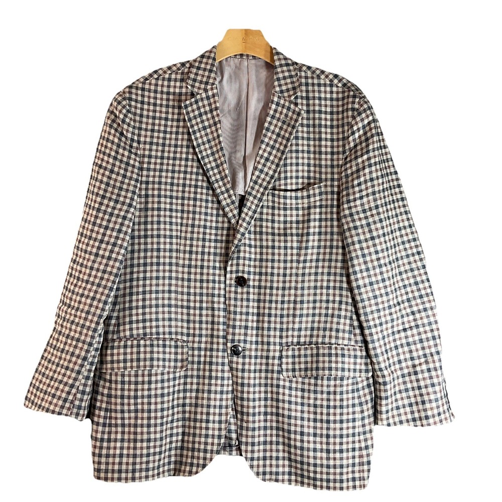 Avanti Uoma Men's Linen Blazer Brown Cream Checked Size 40 S‎